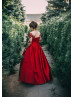 Elbow Sleeves Beaded Red Lace Satin Stylish Evening Dress Elbow Sleeves Beaded Red Lace Satin Stylish Evening Dress