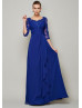 Beaded Royal Blue Lace Chiffon Empire Waist Mother Of The Bride Dress