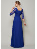 Beaded Royal Blue Lace Chiffon Empire Waist Mother Of The Bride Dress