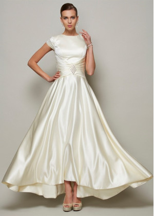 Cap Sleeves Champagne Satin Mother Of The Bride Dress