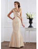 V Neck Champagne Taffeta Ruffle Mother Of The Bride Dress