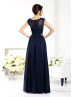 Beaded Navy Blue Lace Chiffon Elegant Mother Of The Bride Dress