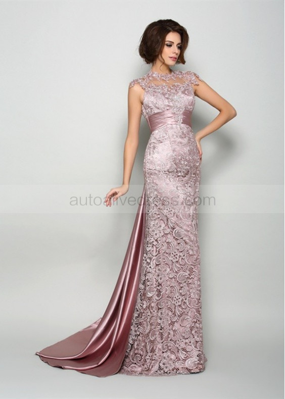 Rose Pink Lace Satin Keyhole Back Mother Of The Bride Dress Rose Pink Lace Satin Keyhole Back Mother Of The Bride Dress