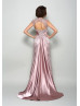 Rose Pink Lace Satin Keyhole Back Mother Of The Bride Dress