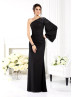 One Shoulder Beaded Black Chiffon Mother Of The Bride Dress