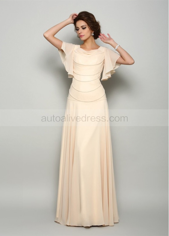 Pearl Beaded Champagne Chiffon Mother Of The Bride Dress