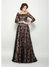 Square Neck Beaded Black Lace Tulle Mother Of The Bride Dress