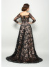 Square Neck Beaded Black Lace Tulle Mother Of The Bride Dress