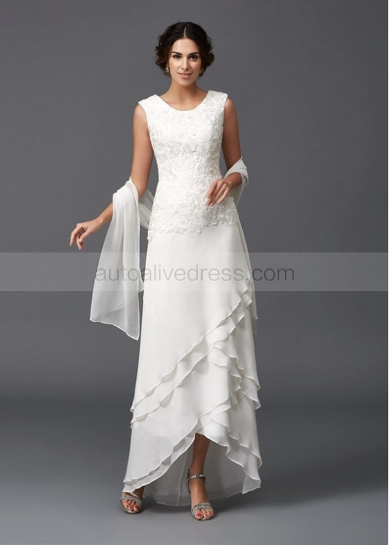 Ivory Lace Chiffon Mother Of The Bride Dress With Shawl