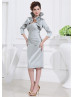 Silver Gray Pleated Satin Mother Of The Bride Dress With Jacket