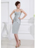 Silver Gray Pleated Satin Mother Of The Bride Dress With Jacket