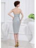 Silver Gray Pleated Satin Mother Of The Bride Dress With Jacket