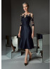 Three Quarter Sleeves Black Lace Satin Mother Of The Bride Dress