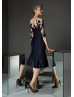 Three Quarter Sleeves Black Lace Satin Mother Of The Bride Dress