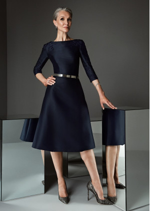 Black Lace Satin Scoop Back Mother Of The Bride Dress