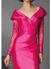 Fuchsia Lace Satin V Back Mother Of The Bride Dress