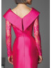 Fuchsia Lace Satin V Back Mother Of The Bride Dress