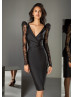 Black Pleated Lace Satin Mother Of The Bride Dress