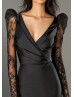 Black Pleated Lace Satin Mother Of The Bride Dress