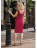Cap Sleeves Fuchsia Lace Satin Mother Of The Bride Dress