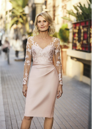 V Neck Champagne Lace Satin Mother Of The Bride Dress