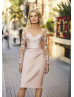 V Neck Champagne Lace Satin Mother Of The Bride Dress