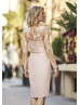 V Neck Champagne Lace Satin Mother Of The Bride Dress