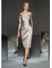 V Neck Gray Pleated Satin Mother Of The Bride Dress