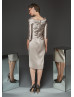 V Neck Gray Pleated Satin Mother Of The Bride Dress