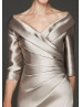 V Neck Gray Pleated Satin Mother Of The Bride Dress