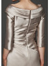 V Neck Gray Pleated Satin Mother Of The Bride Dress