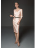 Light Pink Satin Peplum Mother Of The Bride Dress With Beaded Sash