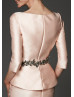 Light Pink Satin Peplum Mother Of The Bride Dress With Beaded Sash