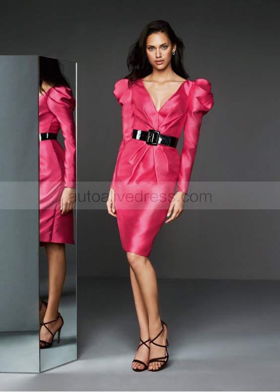 Long Sleeves Fuchsia Satin Mother Of The Bride Dress