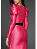 Long Sleeves Fuchsia Satin Mother Of The Bride Dress