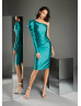 One Shoulder Teal Satin Mother Of The Bride Dress