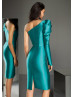 One Shoulder Teal Satin Mother Of The Bride Dress