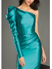 One Shoulder Teal Satin Mother Of The Bride Dress