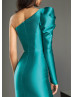 One Shoulder Teal Satin Mother Of The Bride Dress