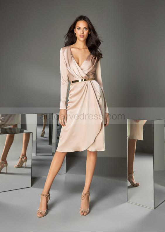 Long Sleeves Blush Pink Soft Satin Mother Of The Bride Dresses