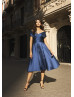 Off Shoulder Navy Blue Satin Mother Of The Bride Dresses