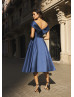 Off Shoulder Navy Blue Satin Mother Of The Bride Dresses