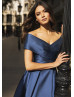 Off Shoulder Navy Blue Satin Mother Of The Bride Dresses