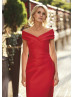 Off Shoulder Red Pleated Satin Mother Of The Bride Dresses