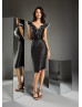 V Neck Black Satin Fashion Mother Of The Bride Dresses