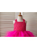 Hot Pink Lace Tulle Cross Back Knee Length Flower Girl Dress