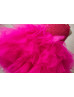Hot Pink Lace Tulle Cross Back Knee Length Flower Girl Dress
