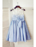 Blue Taffeta Ivory Lace V Back Knee Length Flower Girl Dress Blue Taffeta Ivory Lace V Back Knee Length Flower Girl Dress