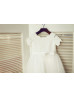 Ivory Satin Tulle Lace Scalloped Neckline Knee Length Flower Girl Dress