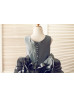 Gray Taffeta Ruffle Skirt Knee Length Flower Girl Dress